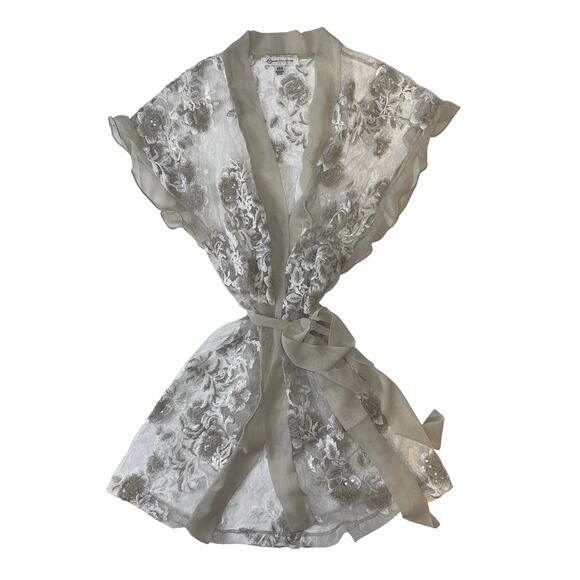 Rya Collection Charming Sheer Floral Mini Beige Ivory Robe Cover Up Size XS - Picture 5 of 14